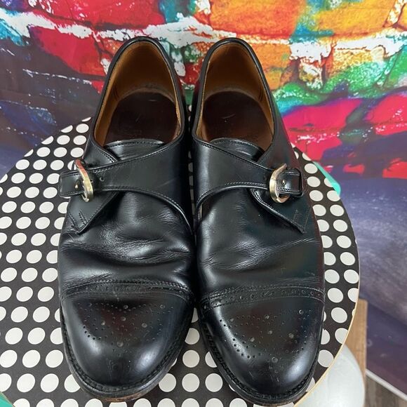 Allen Edmonds Dress Shoes Mens 9 D Black HILLSBORO Leather Cap Toe Monk Strap - Picture 2 of 8